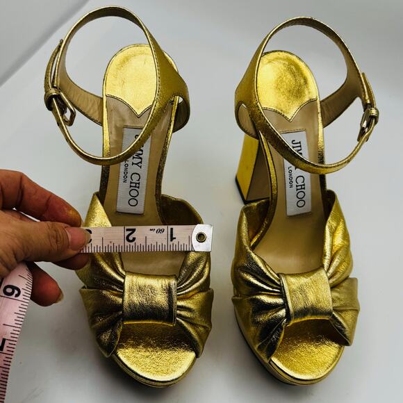 JIMMY CHOO Gold Metallic Nappa Leather Platform Sandals IT 35 ( US 5) - Picture 15 of 16